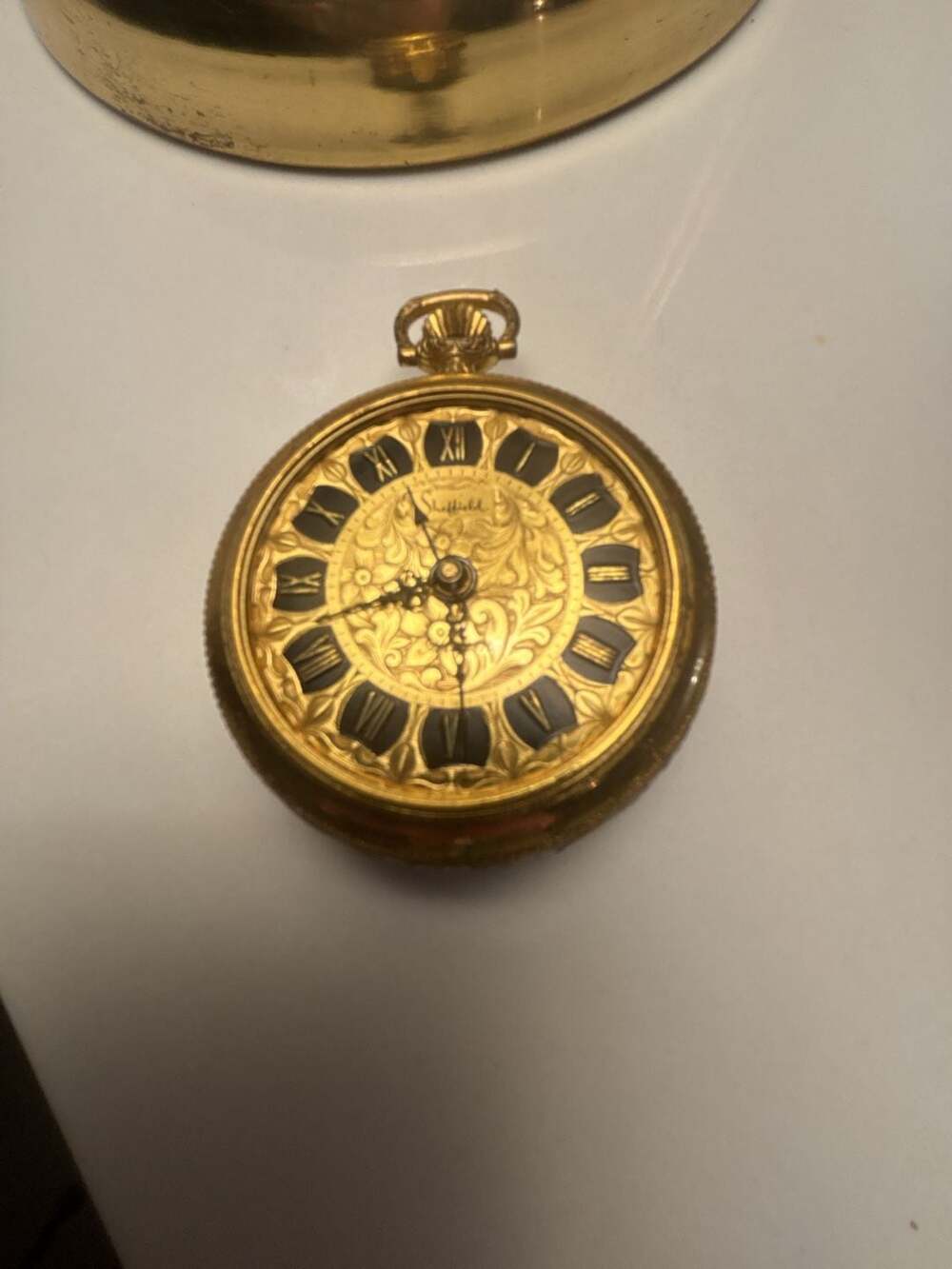 Vintage Sheffield Swiss Made Alarm Pocket Watch Gold Tone Engraved Non working